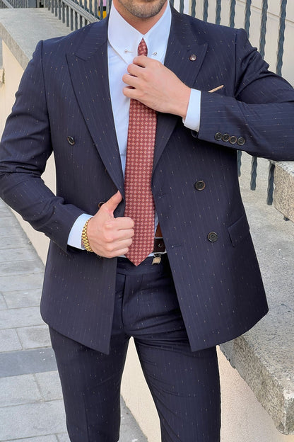 Daniel Double Breasted Navy Blue Wool Suit - The Ultimate Choice for Modern Men