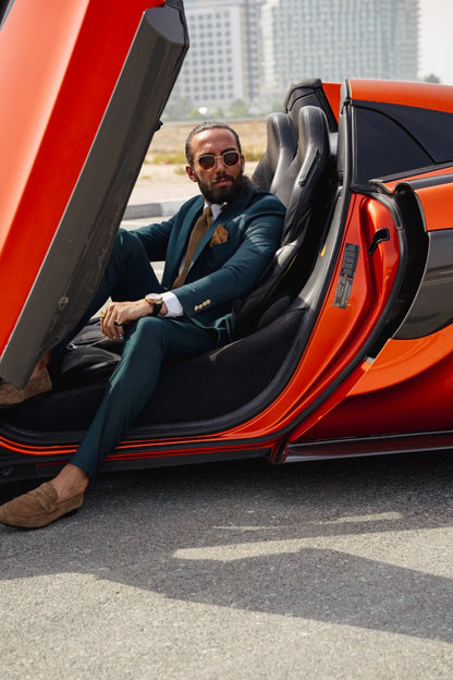 Vespo Green Detailed Slim-Fit Suit