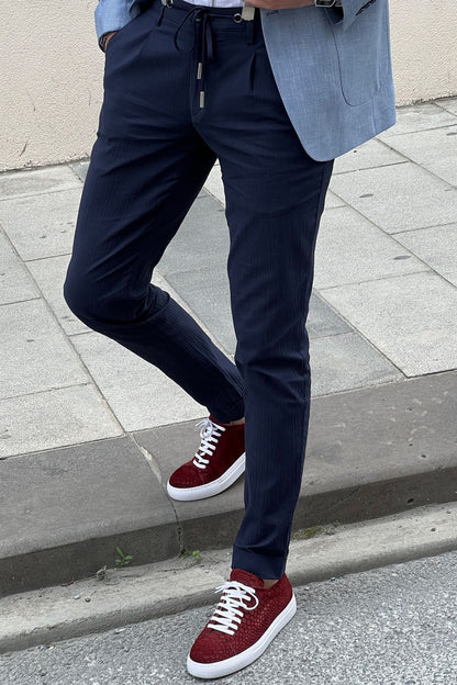 Daniel Navy Blue Cotton Pants - Slim-Fit Elegance