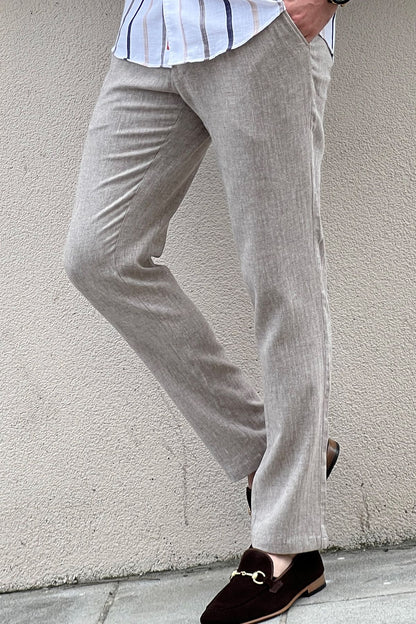 Daniel Beige Linen Pants - Slim Fit Elegance