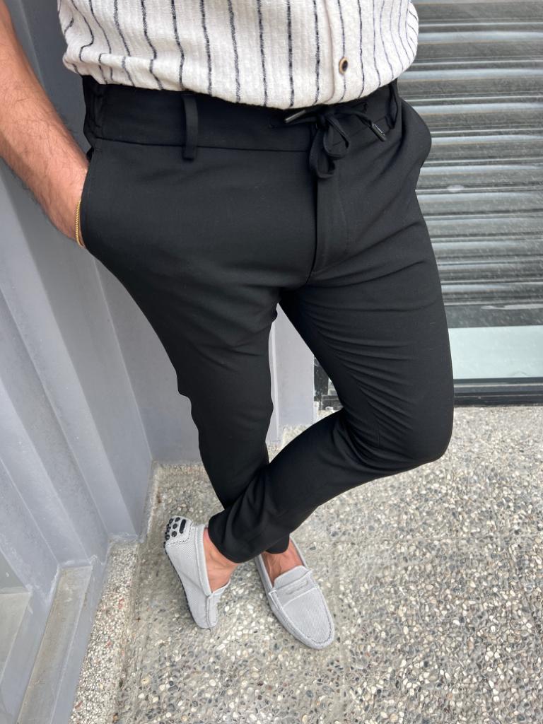 Lyon Black Slim Fit Cotton Pants - Versatile Elegance for Every Occasion
