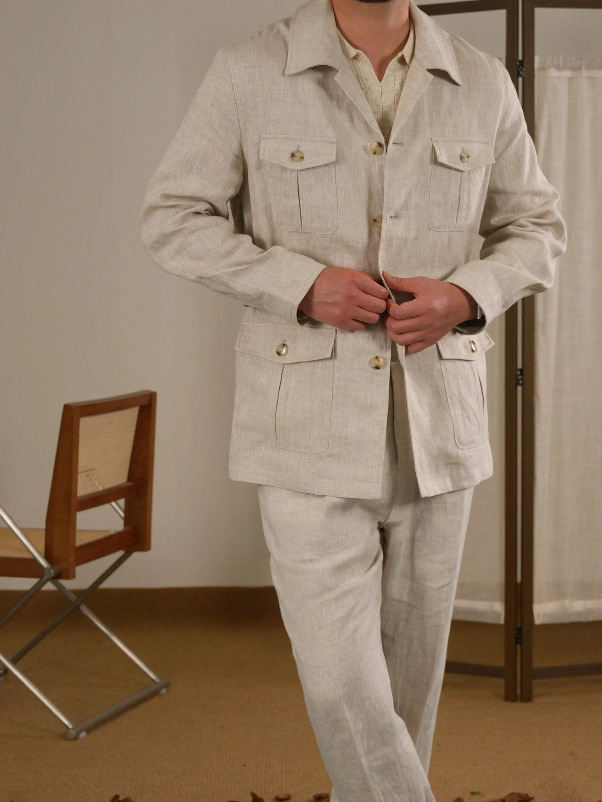 Men's Italian Safari Jacket in Breathable Linen