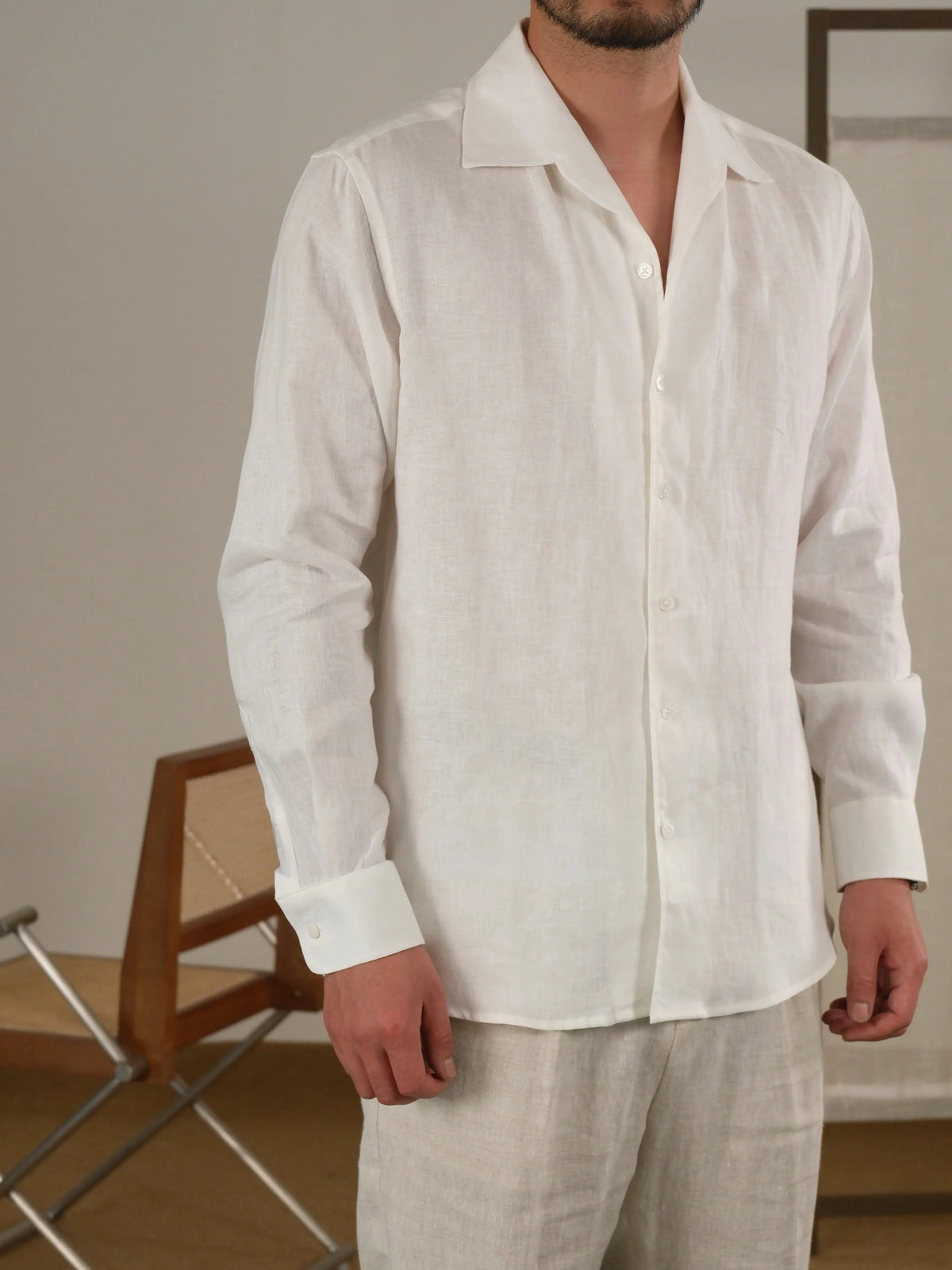 Men's Cuban Collar Long Sleeve Linen Shirt