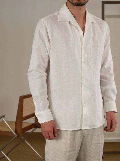 Men's Cuban Collar Long Sleeve Linen Shirt