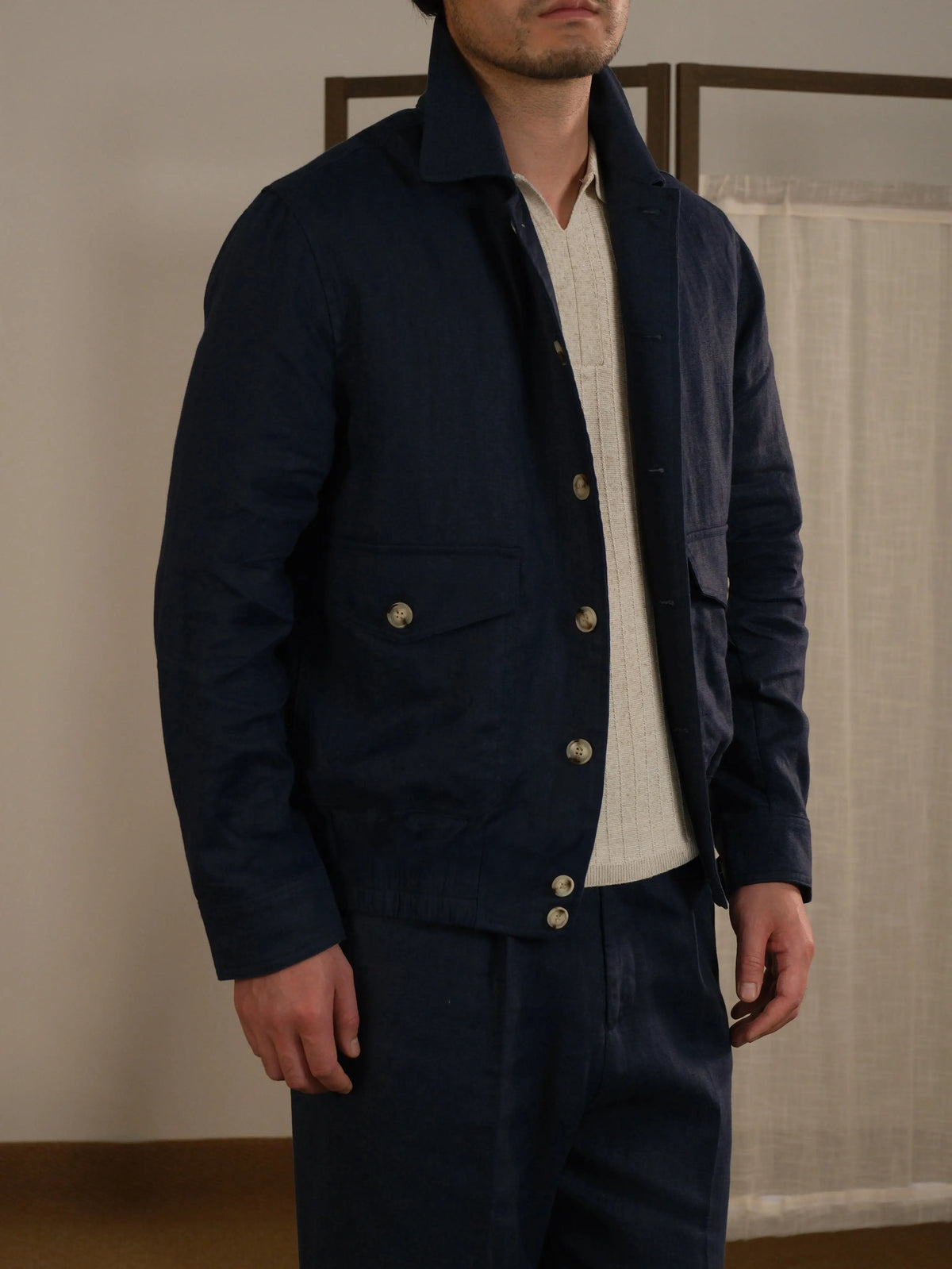 Men's Italian Linen Bomber Jacket