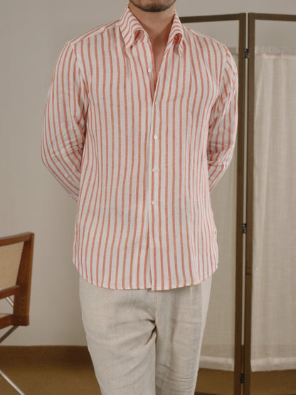 Neapolitan-Style Striped Breathable Linen Men's Shirt