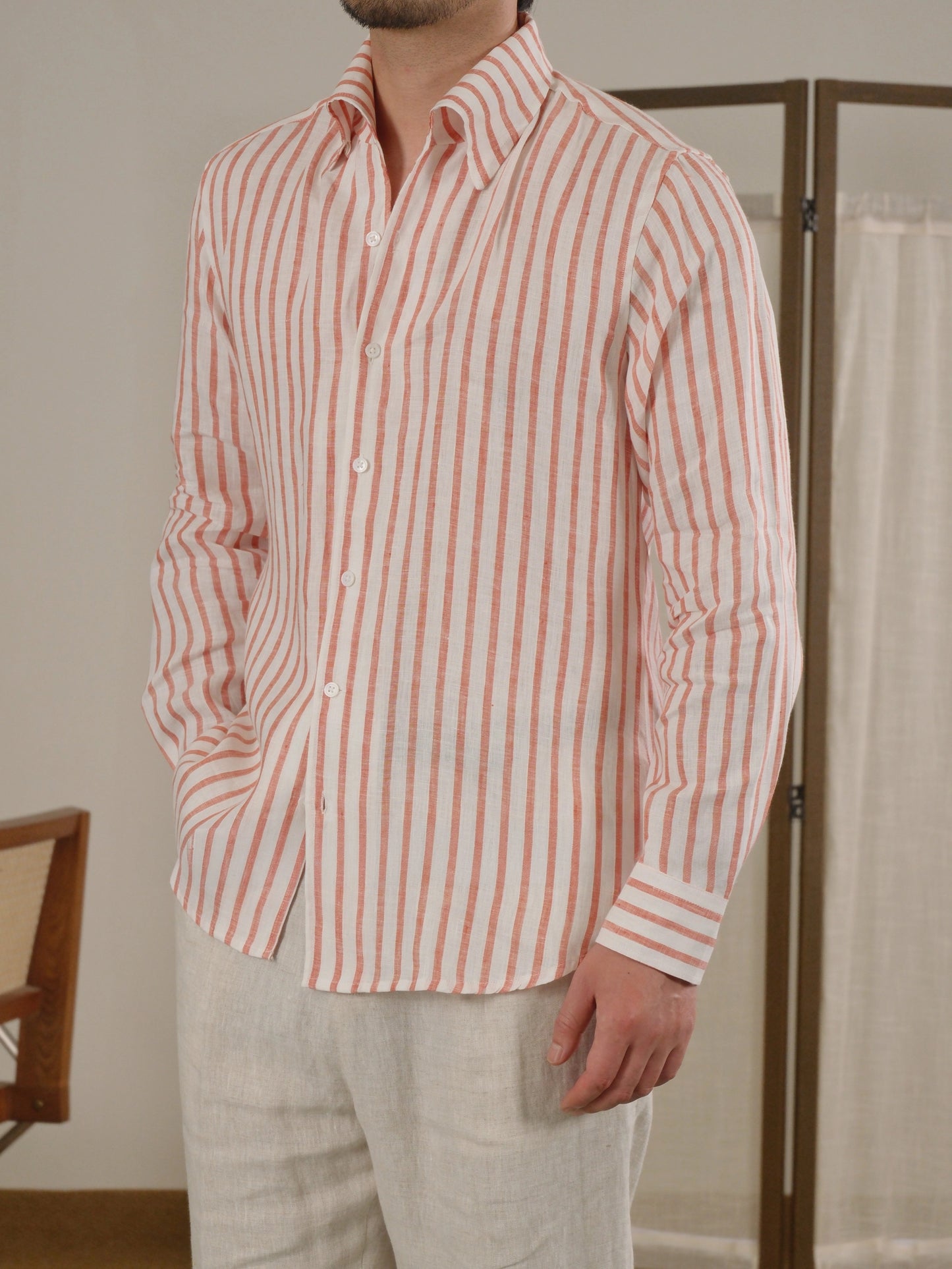 Neapolitan-Style Striped Breathable Linen Men's Shirt