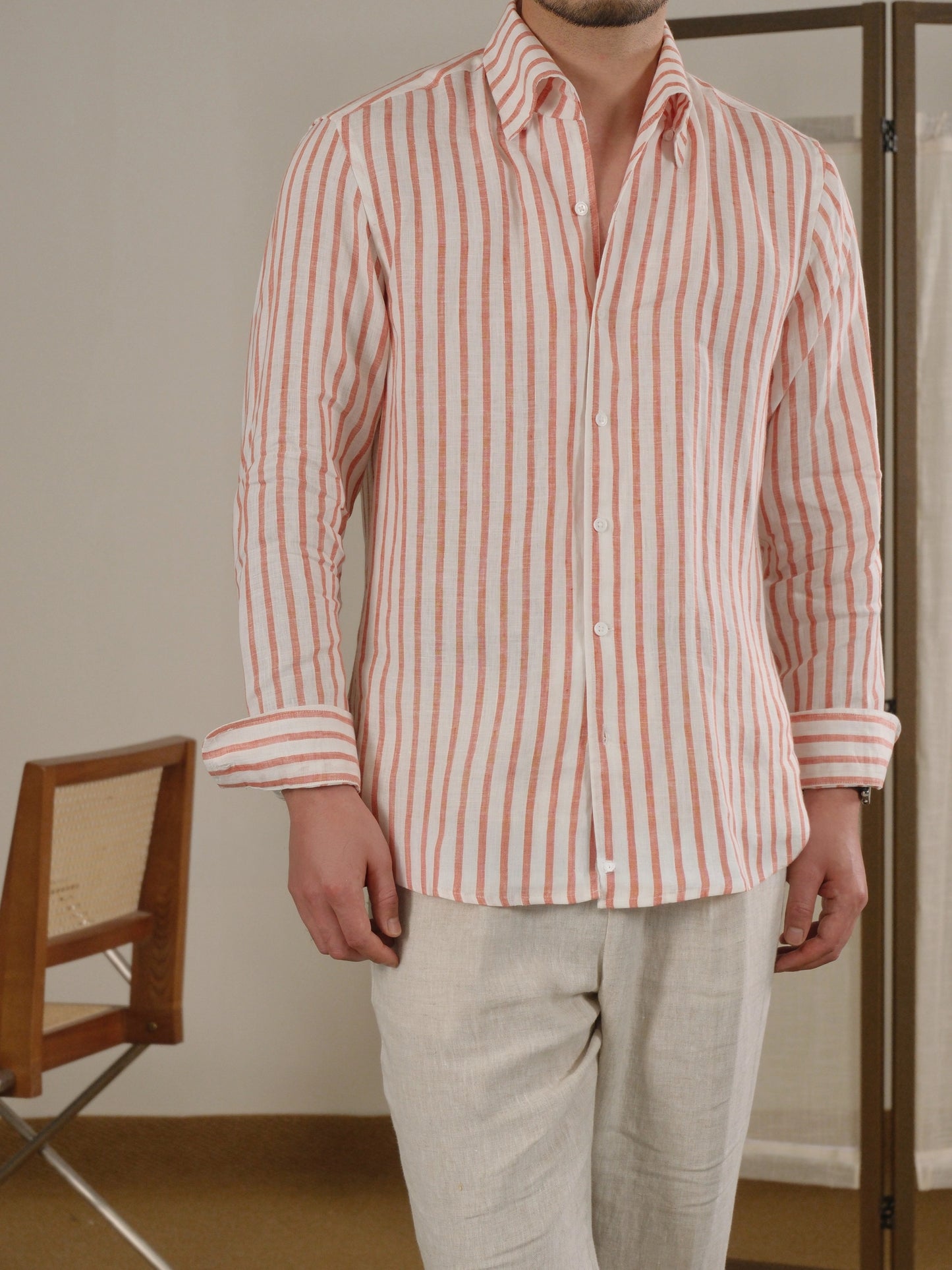 Neapolitan-Style Striped Breathable Linen Men's Shirt