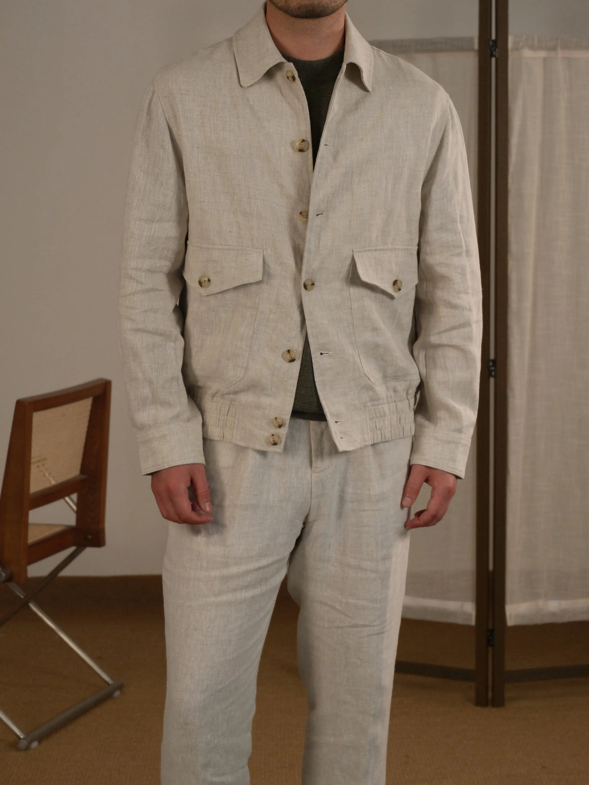 Men's Italian Linen Bomber Jacket