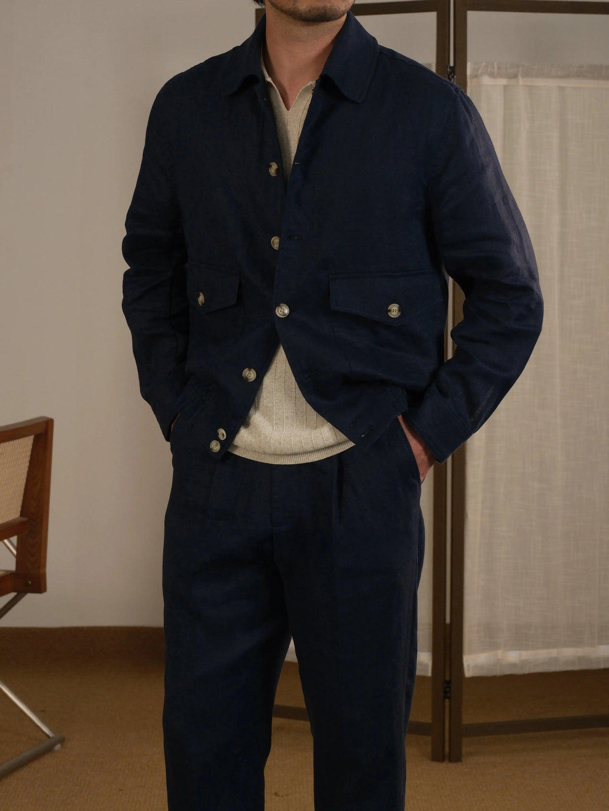 Men's Italian Linen Bomber Jacket