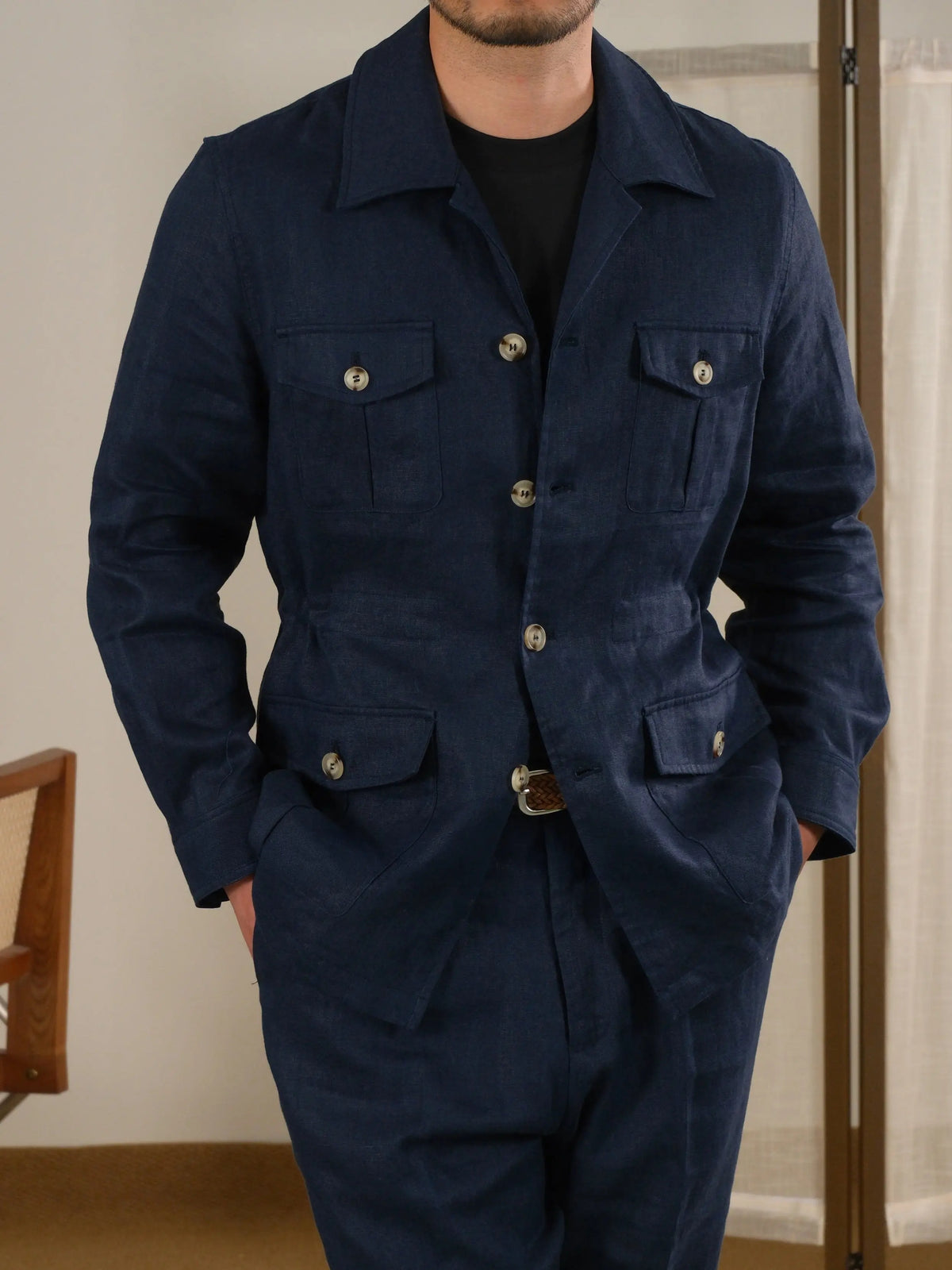 Men's Italian Safari Jacket in Breathable Linen