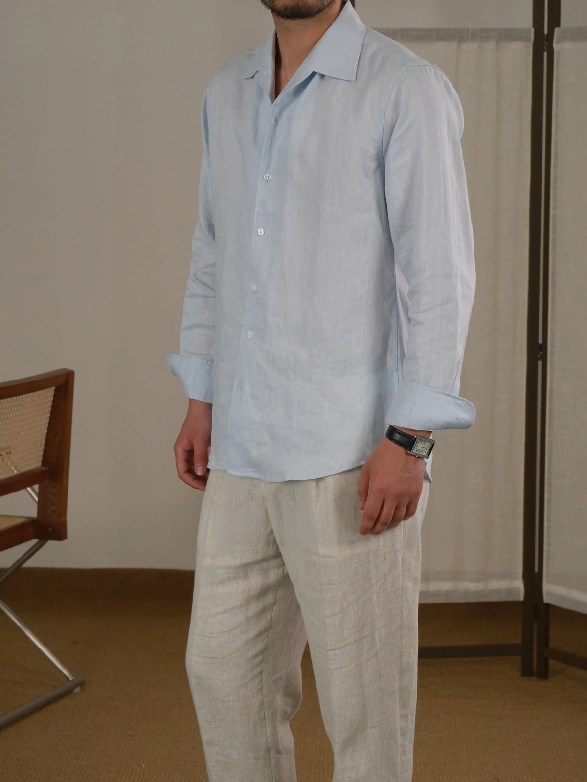 Men's Cuban Collar Long Sleeve Linen Shirt