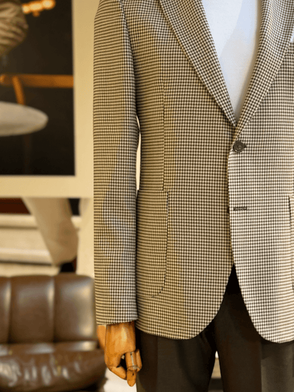 Brown Houndstooth Single Breasted Blazer - BRABION