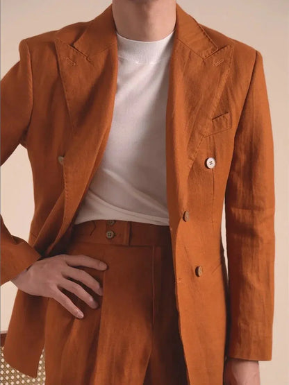 Men's Capri Breathable 100% Linen Double-Breasted Blazer