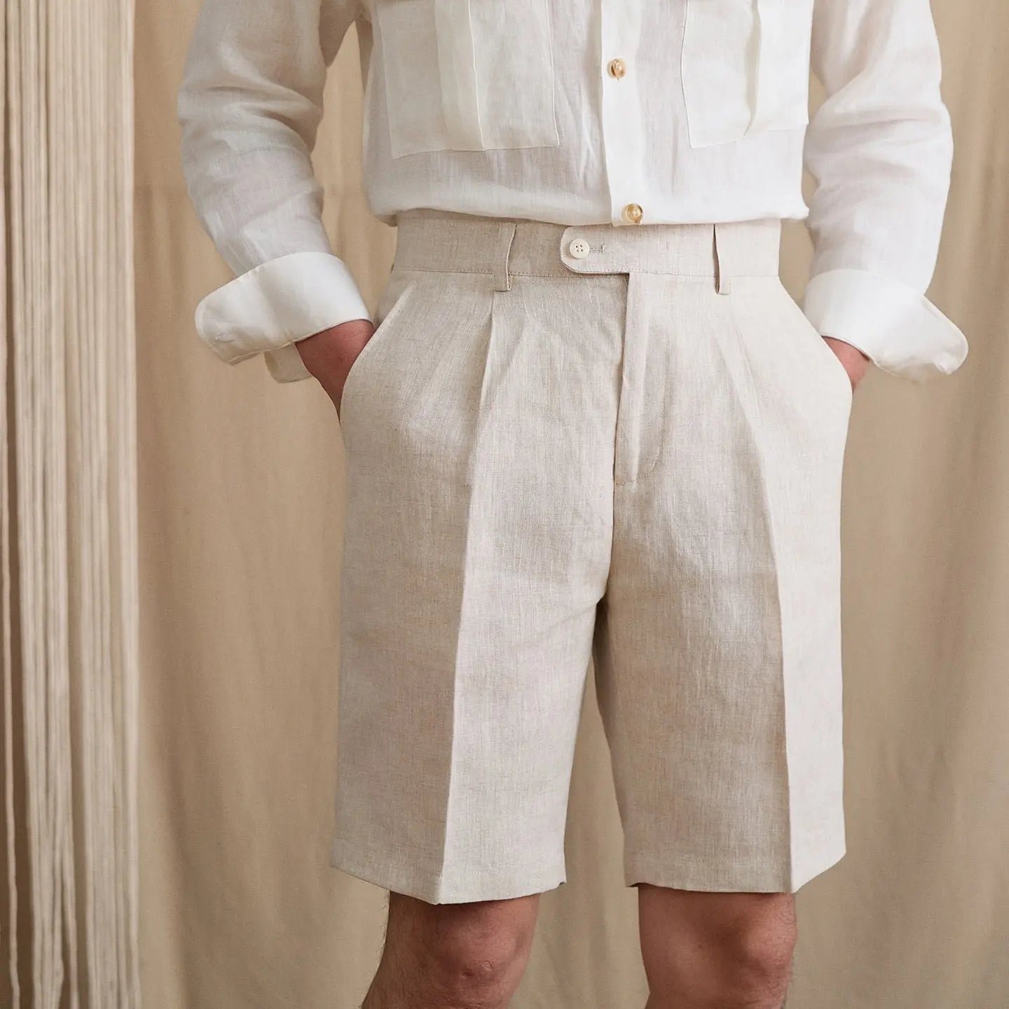 High-Waist Pleated Linen Shorts BRABION