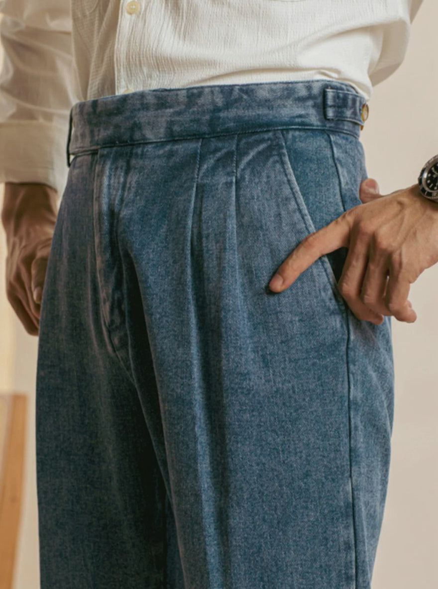 Men’s Italian Naples-Style Relaxed Straight-Leg Double-Pleat Jeans