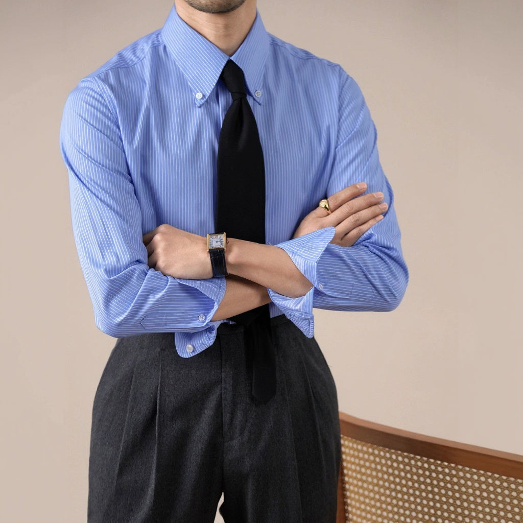 Men's Italian-Style Striped Point Collar Dress Shirt