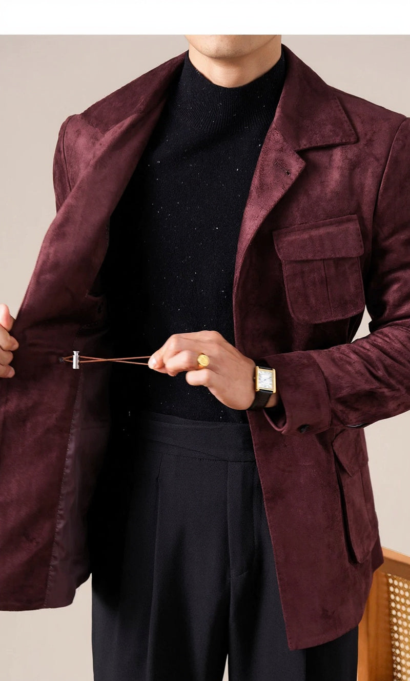 Men's Slim Fit Suede Hunting Retro Jacket