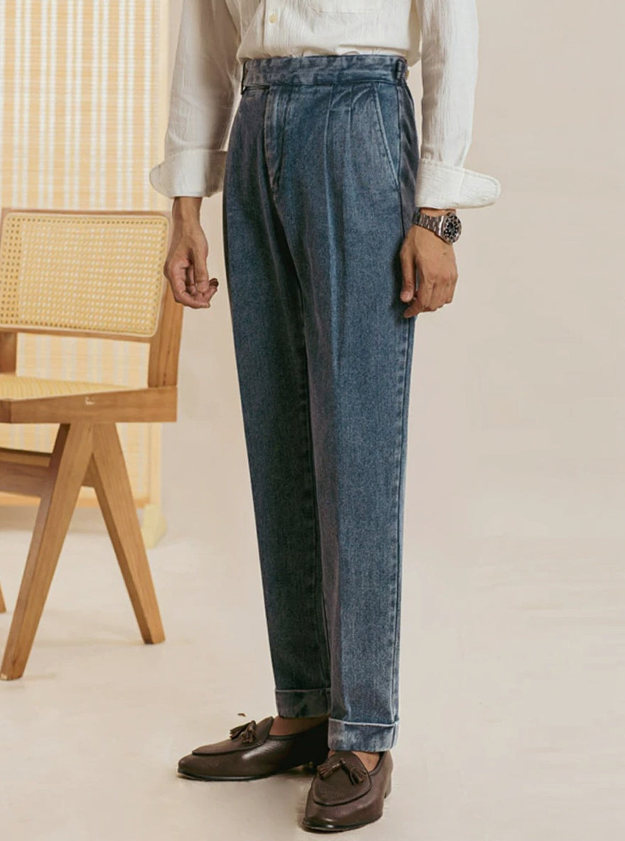 Men’s Italian Naples-Style Relaxed Straight-Leg Double-Pleat Jeans
