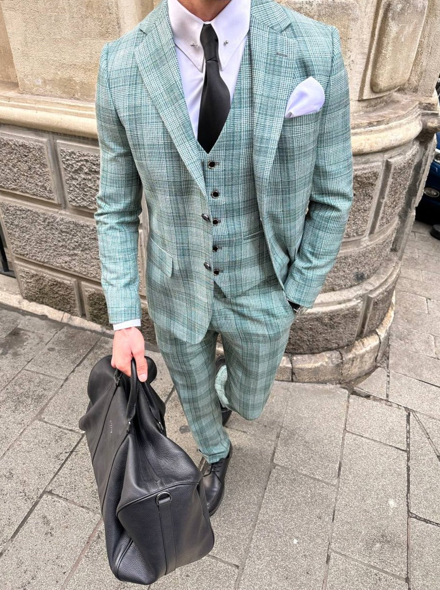 Green Plaid Slim-Fit Suit 3-Piece VIOSSI