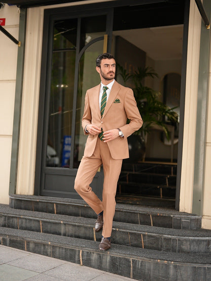 Tan Italian Slim Fit Suit - Punto Stitched