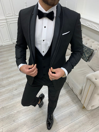 Infinite Black Slim Fit Velvet Peak Lapel Tuxedo