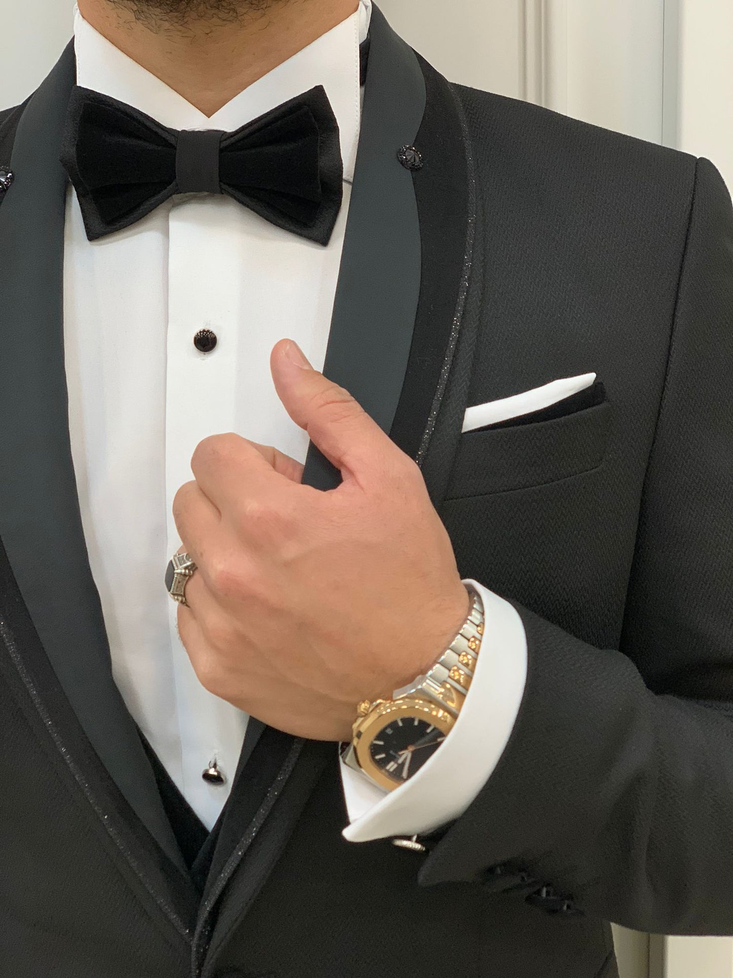 Infinite Black Slim Fit Velvet Peak Lapel Tuxedo