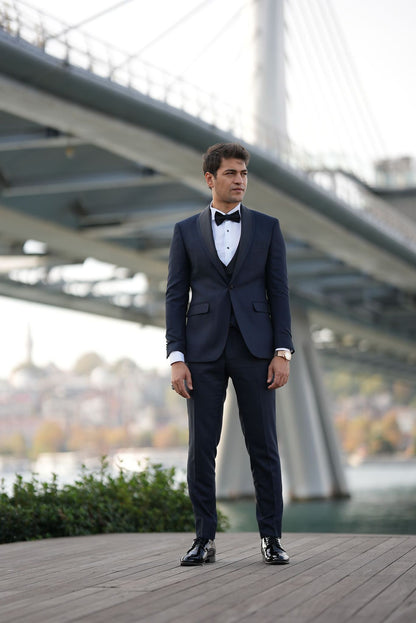 Caesar Navy Blue Slim Fit Shawl Lapel Tuxedo
