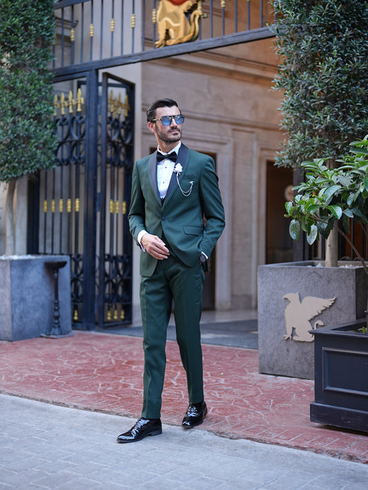 Caesar Green Slim Fit Shawl Lapel Tuxedo