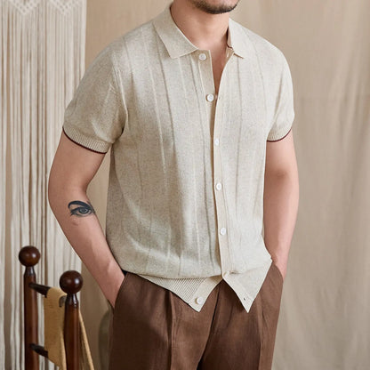 Contrast-Tipped Ribbed Knit Polo BRABION