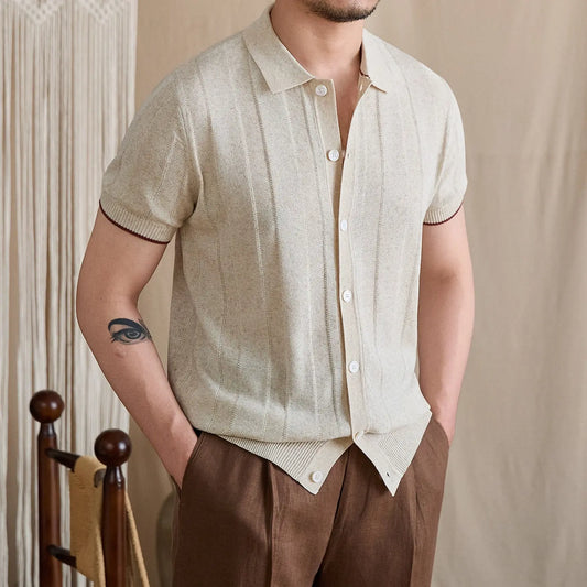 Contrast-Tipped Ribbed Knit Polo BRABION
