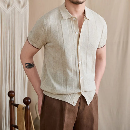 Contrast-Tipped Ribbed Knit Polo BRABION