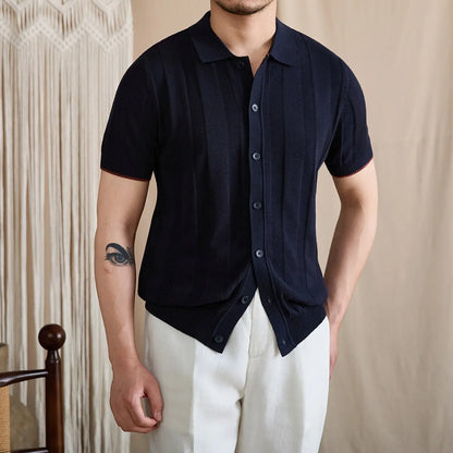 Contrast-Tipped Ribbed Knit Polo BRABION