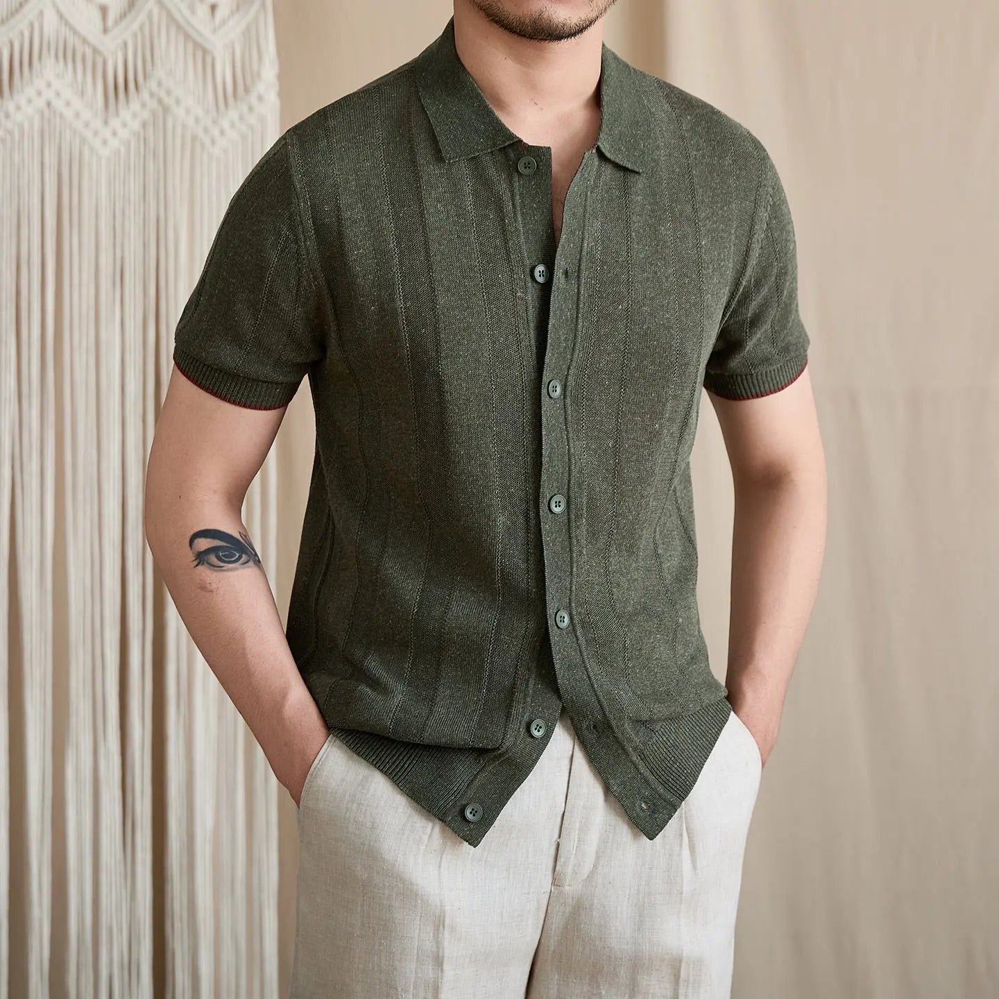 Contrast-Tipped Ribbed Knit Polo BRABION