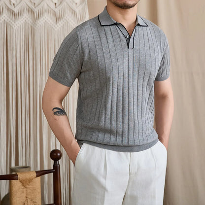 Contrast-Tipped V-Placket Ribbed Polo BRABION