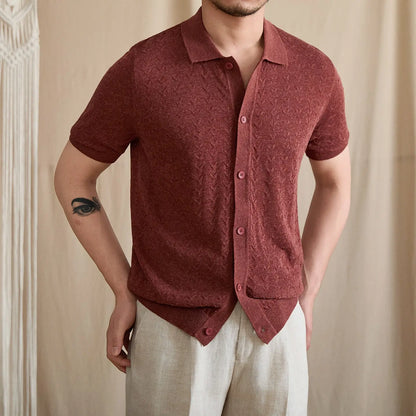 Pointelle Openwork Knit Polo Cardigan BRABION