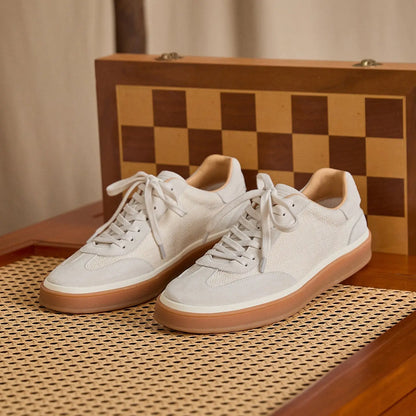 Leather & Linen Low-Top Lace-Up Sneakers BRABION
