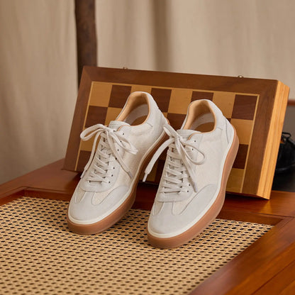 Leather & Linen Low-Top Lace-Up Sneakers BRABION