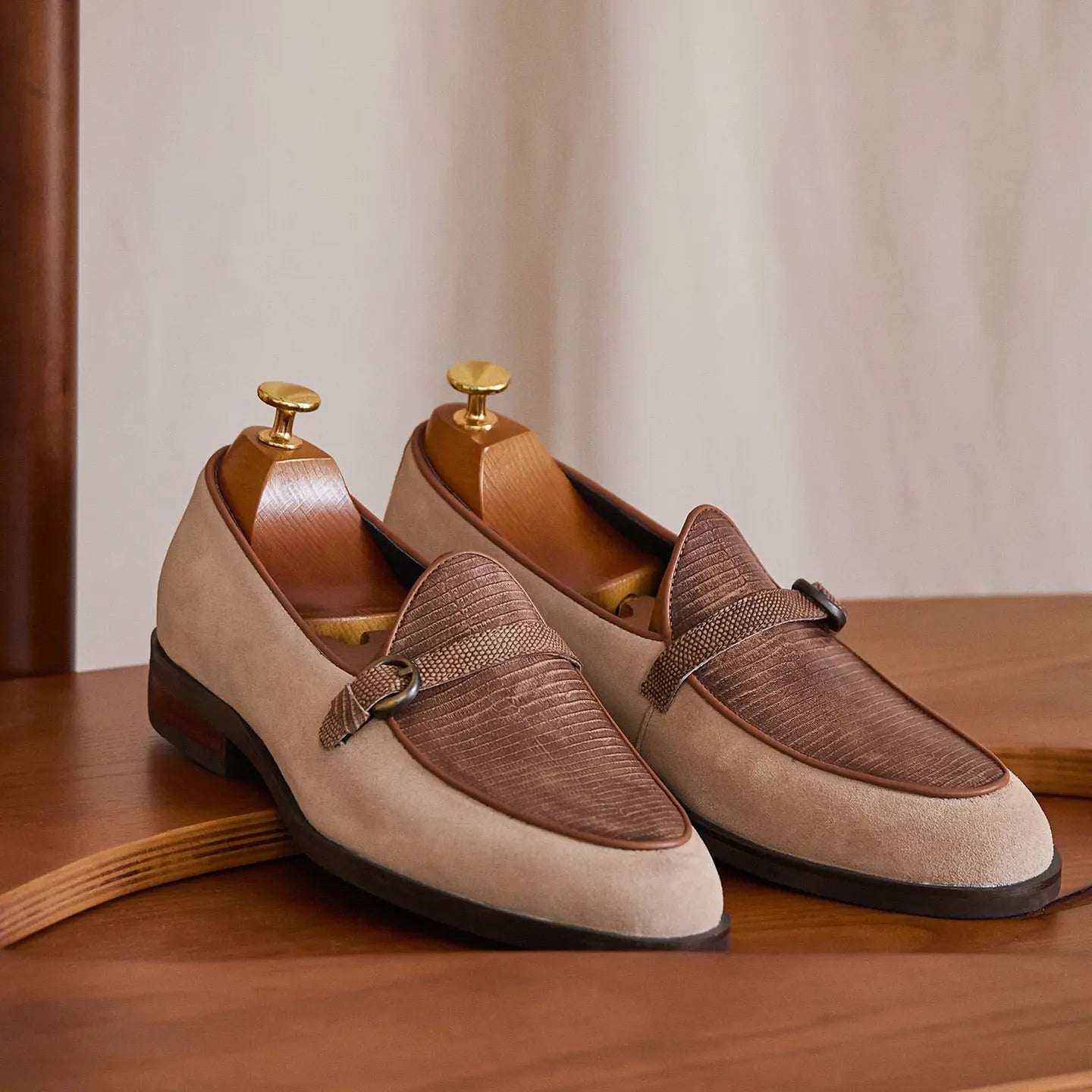 Embossed Leather Buckle-Strap Loafers BRABION