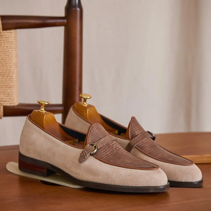 Embossed Leather Buckle-Strap Loafers BRABION