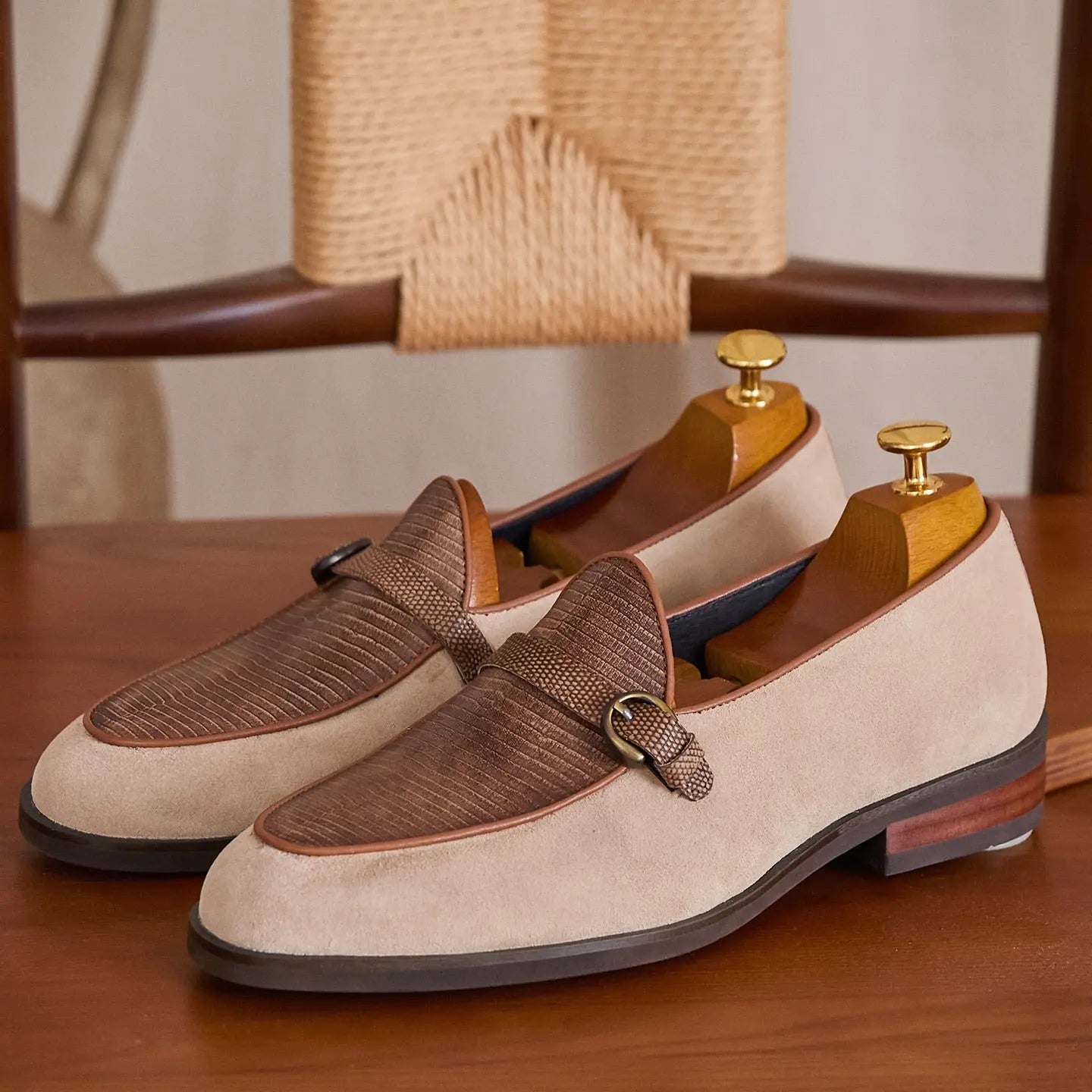 Embossed Leather Buckle-Strap Loafers BRABION