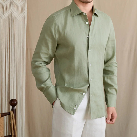 Slim-Fit Linen Long Sleeve Shirt BRABION