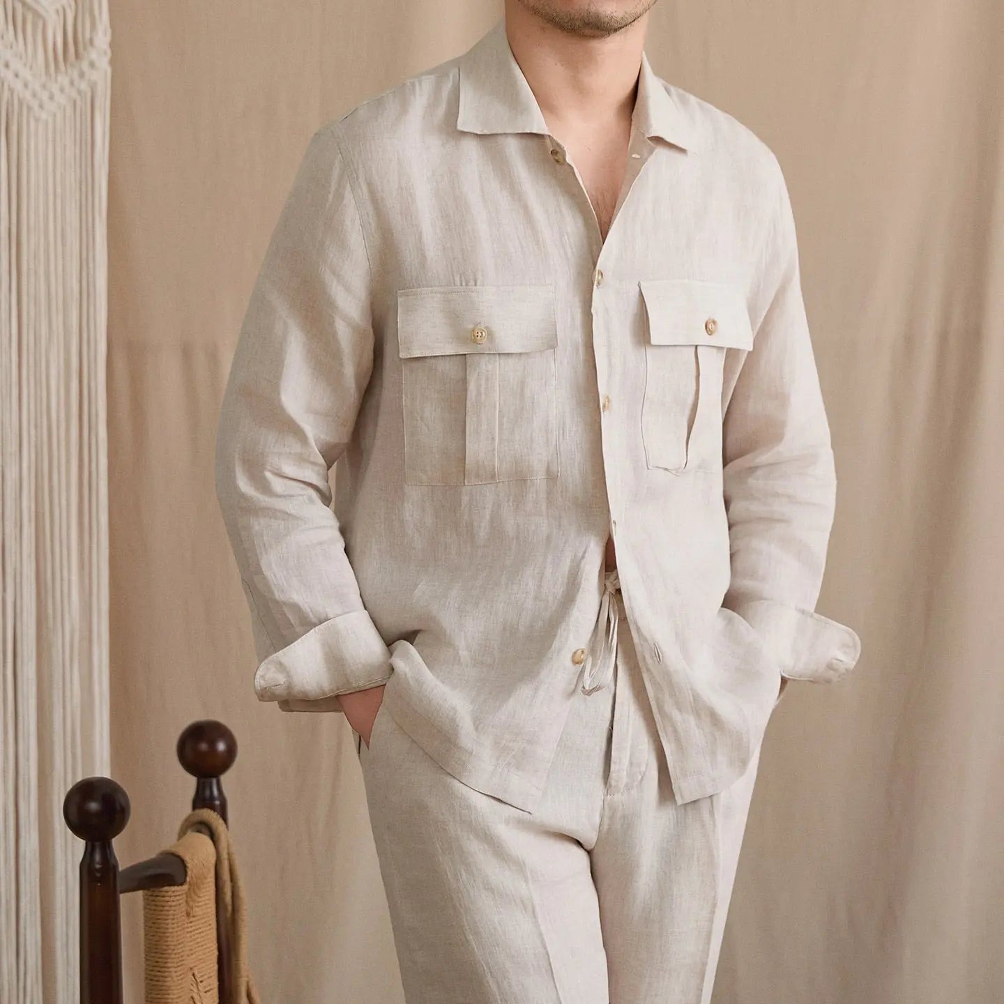 Linen Two-Pocket Camp Shirt BRABION