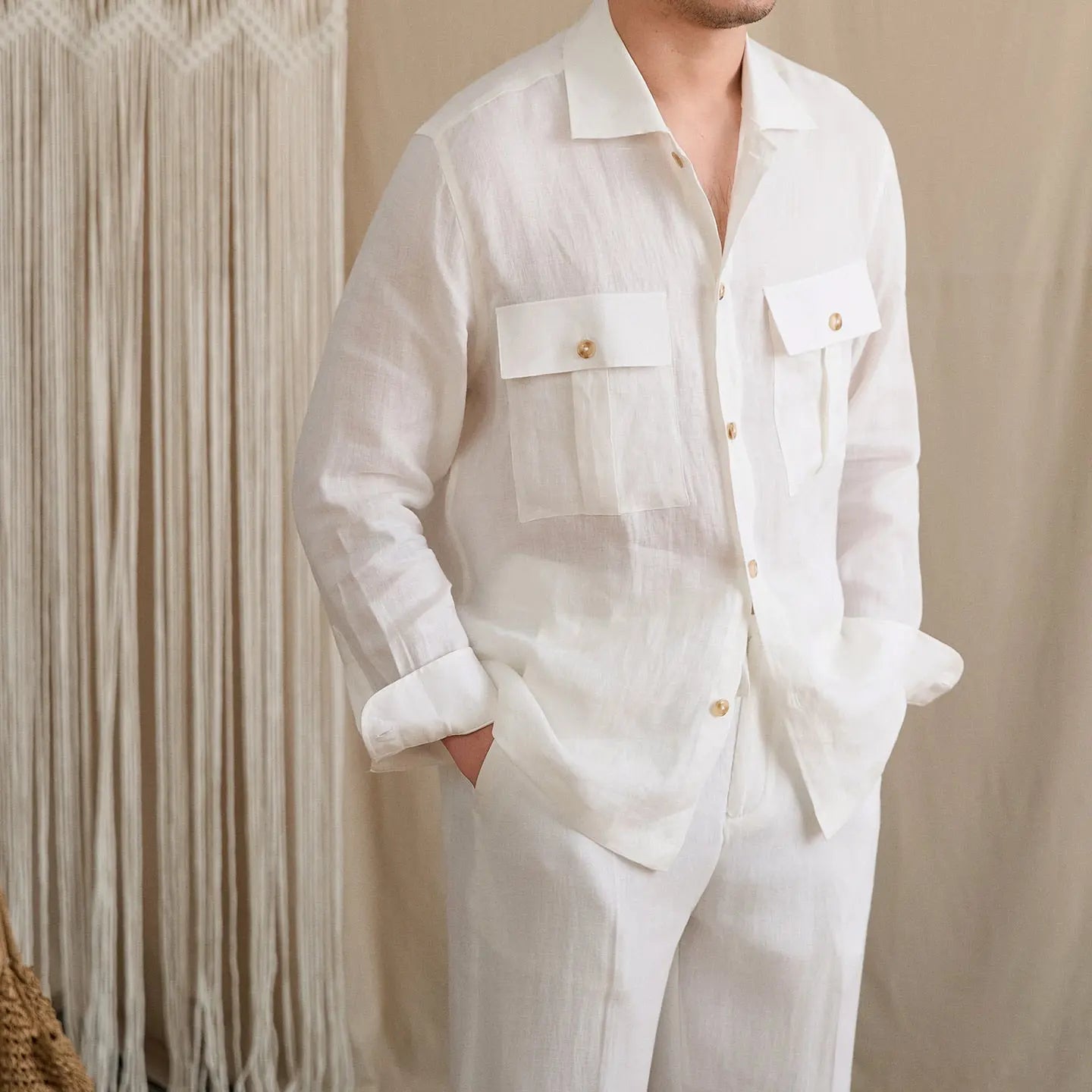Linen Two-Pocket Camp Shirt BRABION