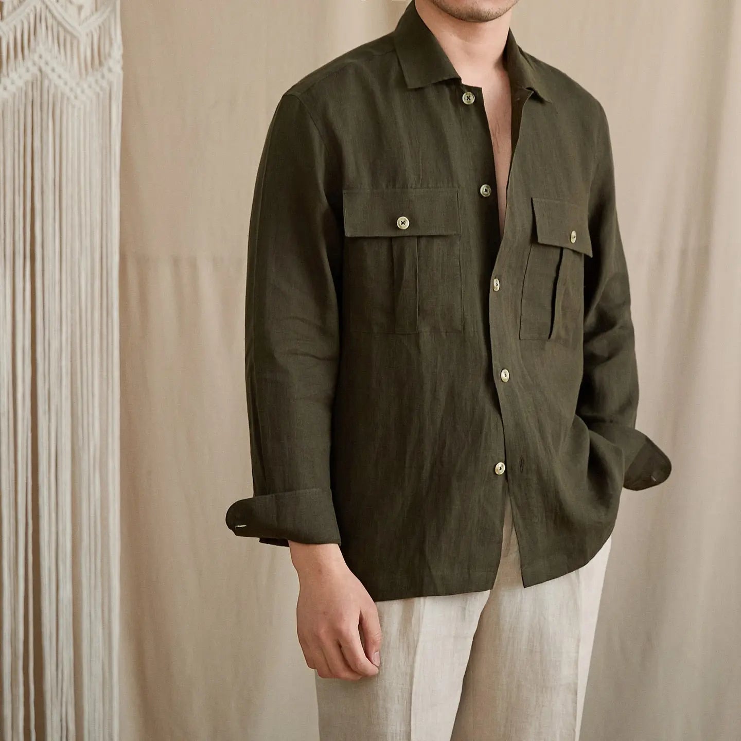 Linen Two-Pocket Camp Shirt BRABION