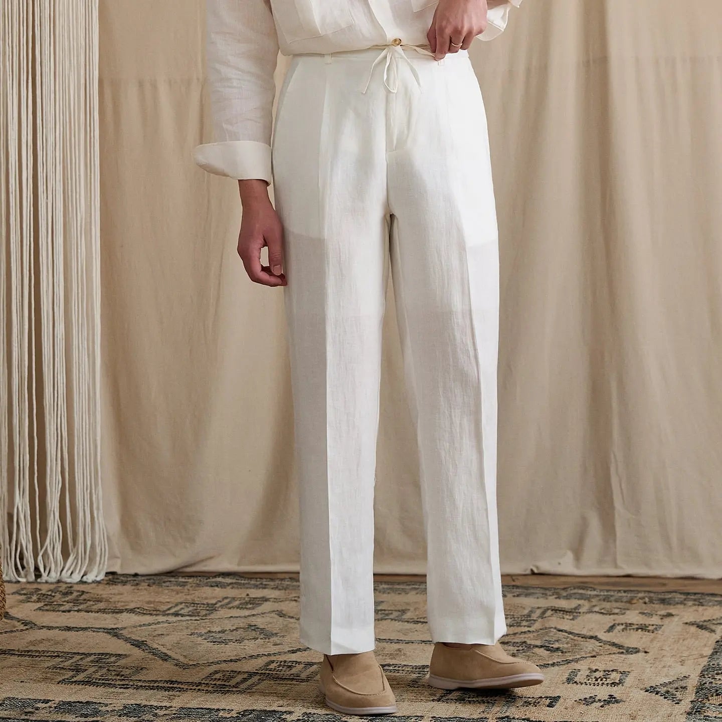 Pleated Linen Drawstring Pants BRABION
