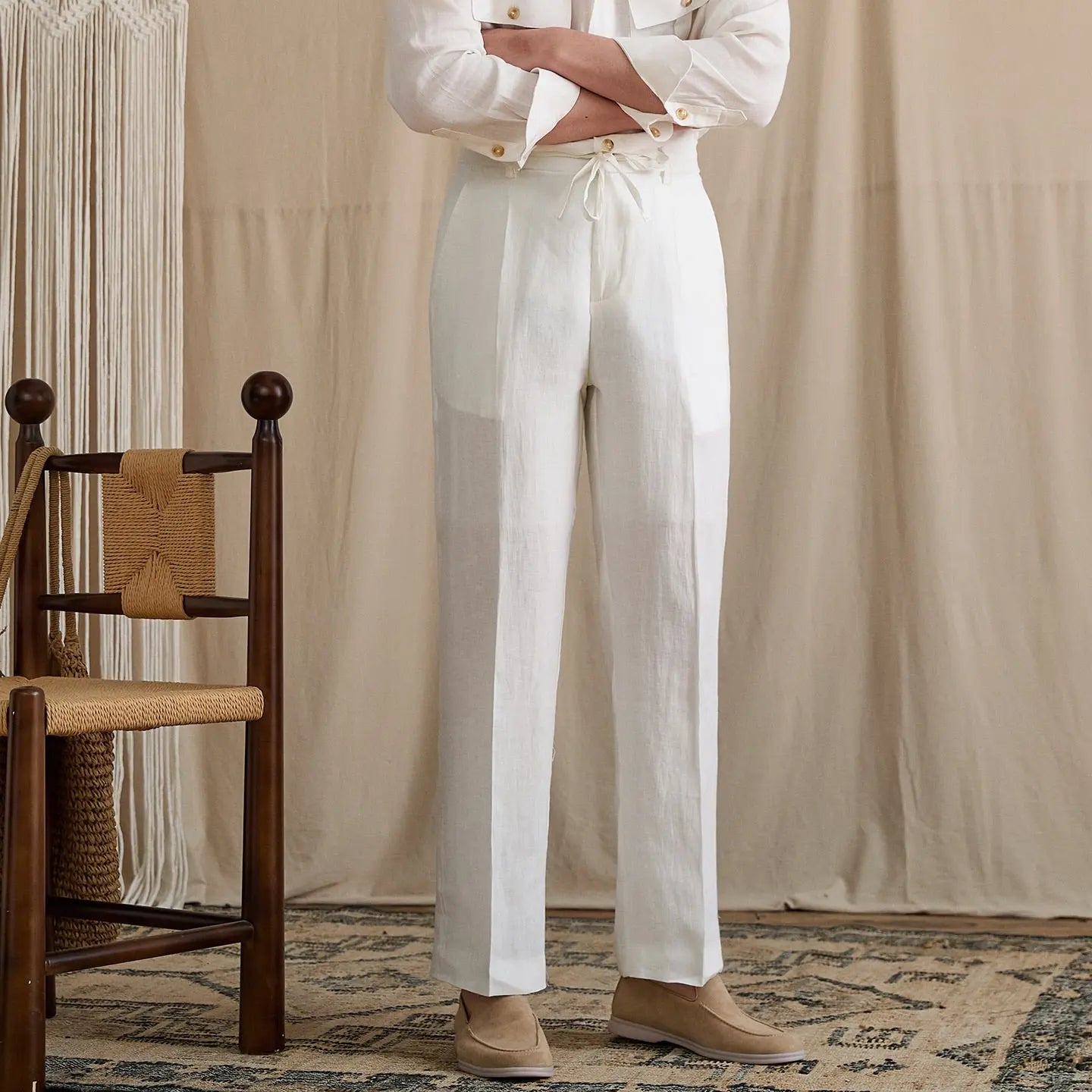 Pleated Linen Drawstring Pants BRABION