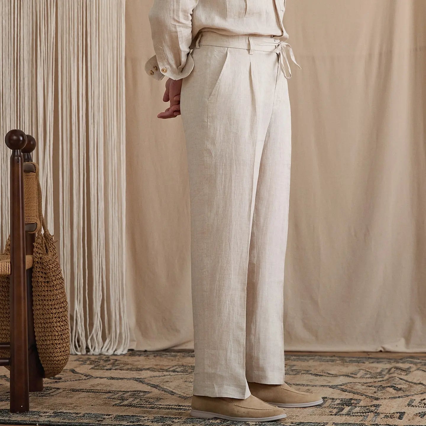 Pleated Linen Drawstring Pants BRABION