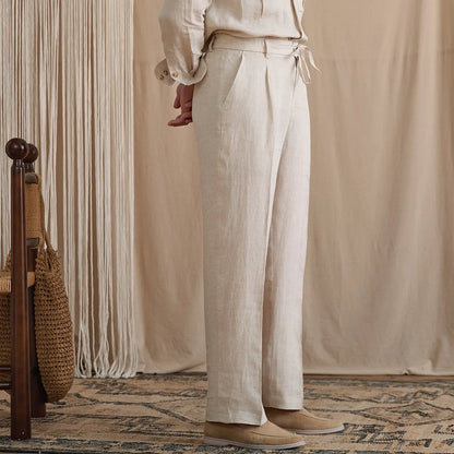 Pleated Linen Drawstring Pants BRABION