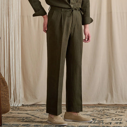 Pleated Linen Drawstring Pants BRABION